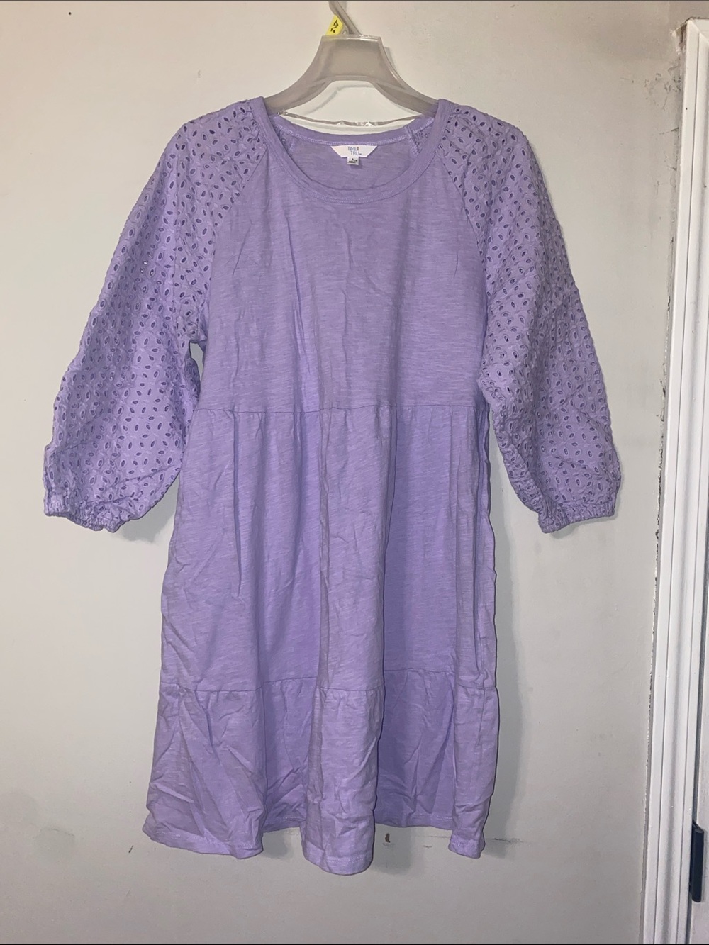 Time and Tru Lavender Eyelet Sleeve Tiered Knit Dress